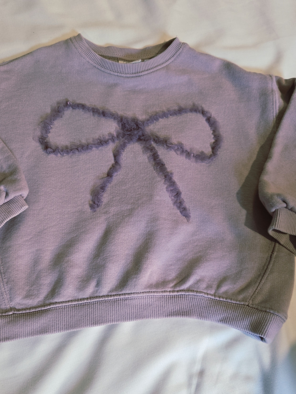 Zara Lilac Crewneck Sweater with Fuzzy Bow Detail